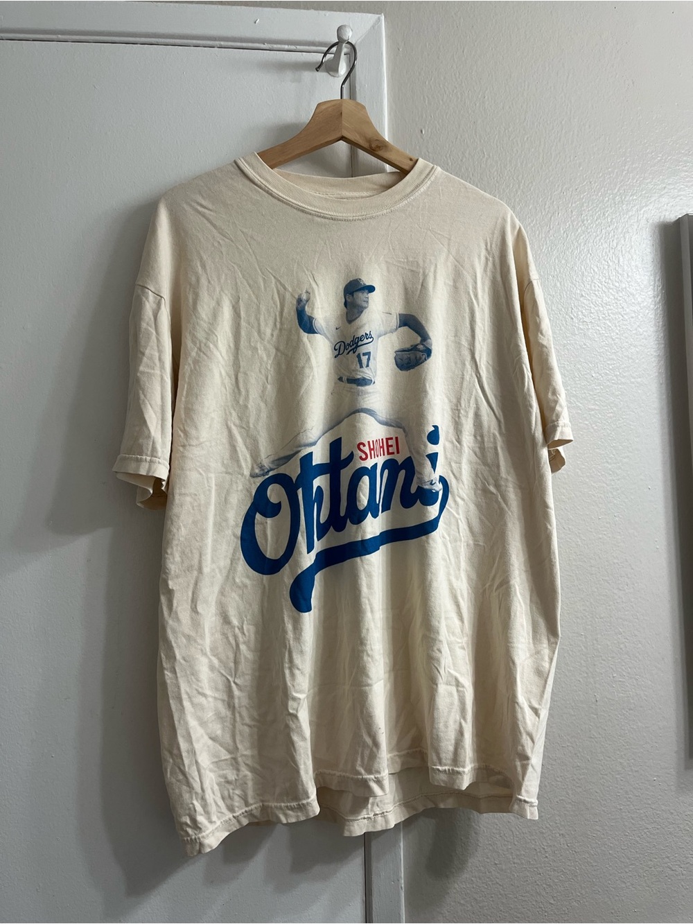 Comfort Colors Cream Short-Sleeve Tee with Blue Shohei Ohtani Graphic